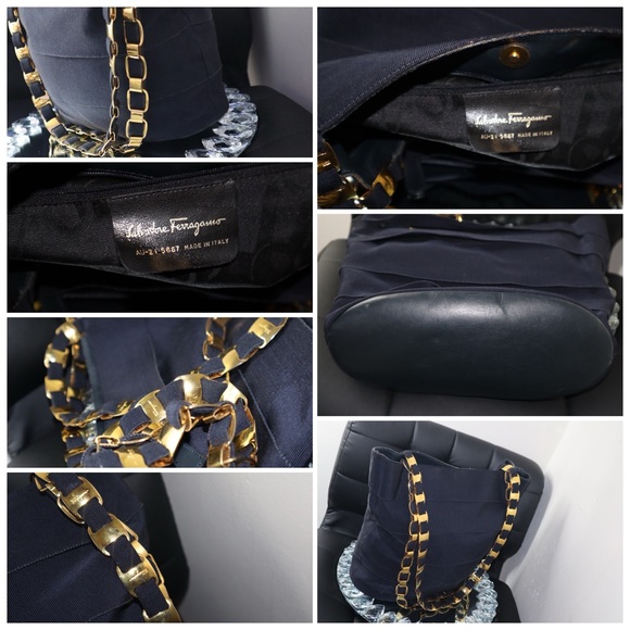 💥💥💥VINTAGE SUPER BEAUTIFUL 💥💥Ferragamo Navy blue Canvas Vara
Chain Tote💥💥 - Picture 15 of 16